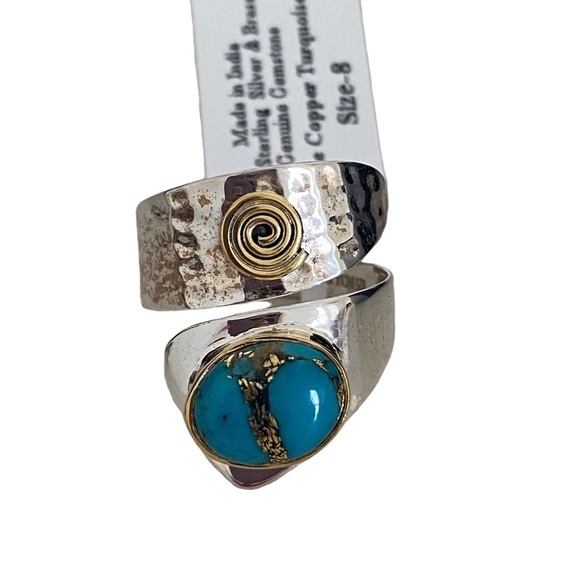 NWT Sterling silver 925 hammered wrap ring copper turquoise gold size 8 - Picture 1 of 7